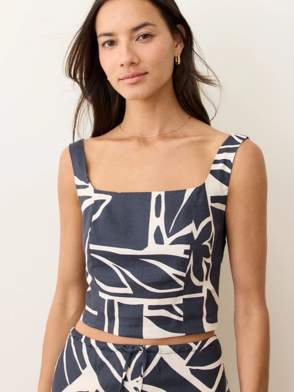 Marine Layer Women’s Small Zoe Hemp Crop Tank Midnight Mosaic NWOT